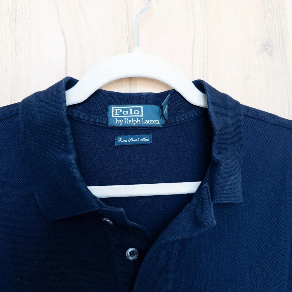 Polo Ralph Lauren Men Polo XL Navy Blue Pima Stretch Mesh Custom Fit